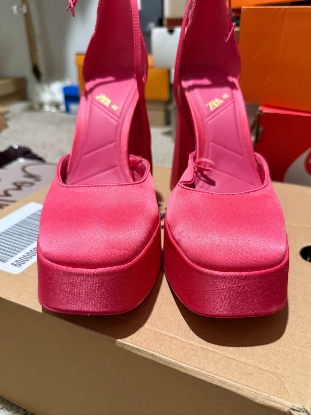 Zara Hot Pink Platform Block Heel Sandals Size 9